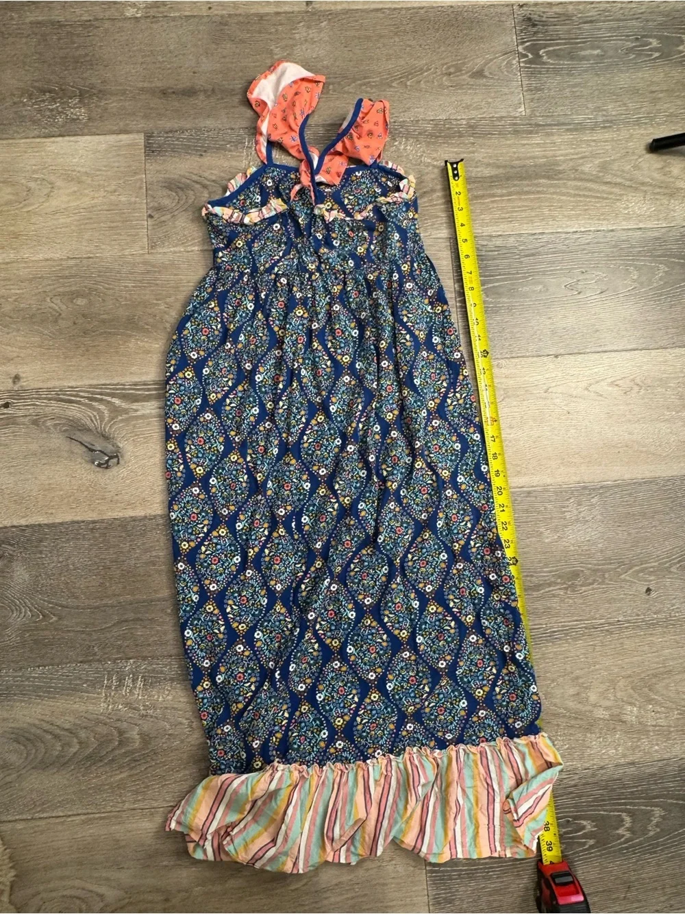 Matilda Jane Navy Floral Maxi Dress with Multicolor Stripe Ruffle 0933